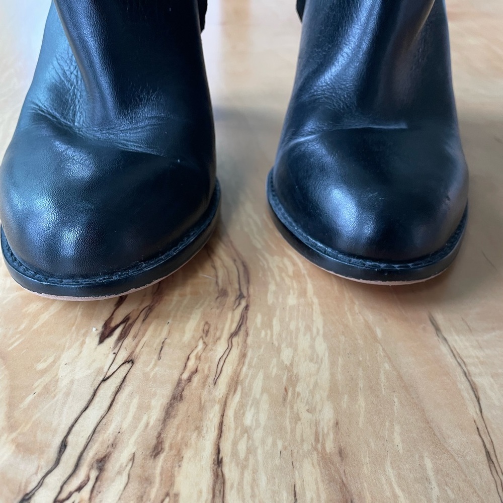 Sam Edelman Reyes Black Two Toned Leather and Suede Heeled Ankle Boots - Picture 7 of 10